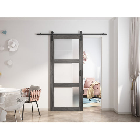 ID-AZBD07 - ANZZI ANZZI 3 Vision Glass Sliding Door - Durable Construction with Hardware Kit - Double Frosted Glass Panels and Secure Packaging - Ideal for Interior Rooms and Closets ( Light Brown)