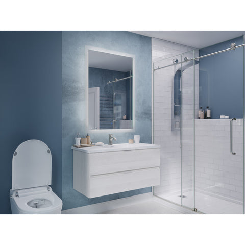 39 in W x 20 in H x 18 in D Bath Vanity with Cultured Marble Vanity Top in White with White Basin & Mirror