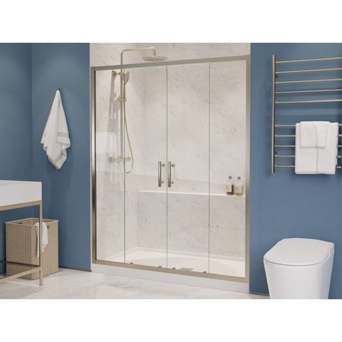 SD-AZ15-01BN - ANZZI Romance Series 60 in. x 70 in. H Sliding Framed Shower Door in Brushed Nickel with Tsunami Guard Tempered Glass