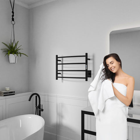 TW-AZ018MBK - ANZZI Glow Series 4-Bar Wall Mounted Electric Bathroom Towel Warmer Rack in Matte Black Finish Stainless Steel