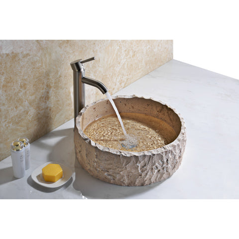 LS-AZ151 - ANZZI Desert Crown Series 17 in. L x 17 in. W Handcrafted Round Solid Surface Bathroom Vessel Sink in Cream Natural Stone