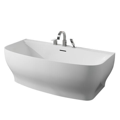 Bank Series 65 in. x 31 in. Flat Bottom Acrylic Freestanding Soaking Bathtub with Center Drain, Polished Chrome Faucet