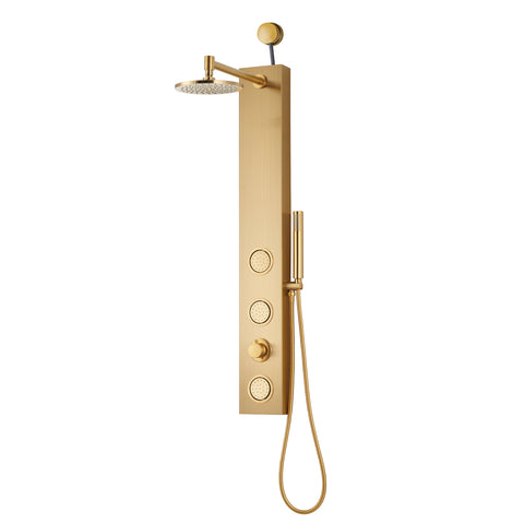 Beverly Series 43 in. 3-Jetted Shower Tower with Heavy Rain Shower and Body Jets and Spray Wand in Brushed Gold