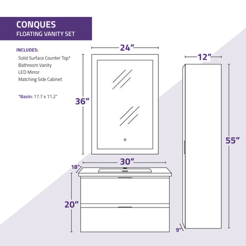 30 in. W x 20 in. H x 18 in. D Bath Vanity Set with Vanity Top in White with White Basin and Mirror