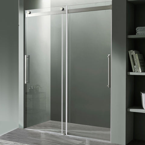 SD-FRLS05902BN - ANZZI Stellar Series 2 in. x 76 in. H Sliding Frameless Shower Door in Brushed Nickel with Tsunami Guard Tempered Glass