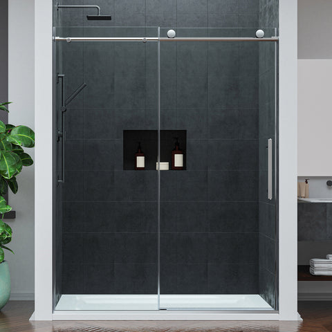 ANZZI Mountain Series Reversible Frameless Sliding Glass Shower Door with Soft-Close System