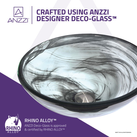 Mezzo Series 17 in. Round Bathroom Vessel Sink with Stain-Resistant Non-Porous Surface in Slumber Wisp Finish Glass