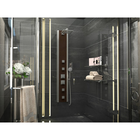 SP-AZ012 - ANZZI Monsoon 57 in. 4-Jetted Full Body Shower Panel System with Heavy Rain Shower and Spray Wand in Mahogany Style Deco-Glass
