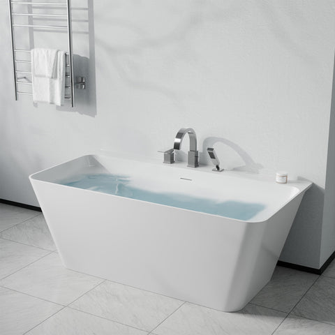 Vault Series 59 in. x 30 in. Flat Bottom Acrylic Freestanding Soaking Bathtub with Center Drain, Chrome Faucet