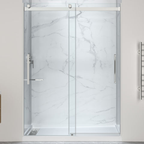 Stellar Series Sliding Frameless Shower Door  with Alcove Shower Base