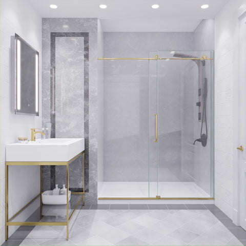 Leon Series 60 in. by 76 in. Frameless Sliding Shower Door with Handle