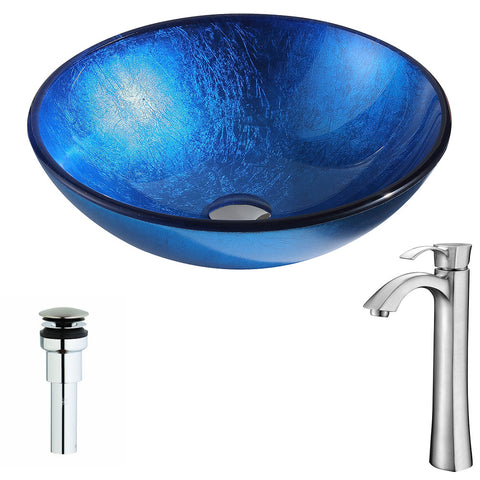 ANZZI Clavier Series Deco-Glass Vessel Sink in Lustrous Blue with Harmony Faucet