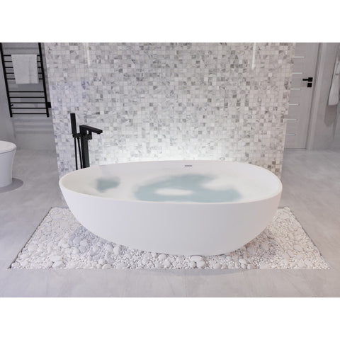 Makot 5.6 ft. Man-Made Stone Center Drain Freestanding Bathtub in Matte White
