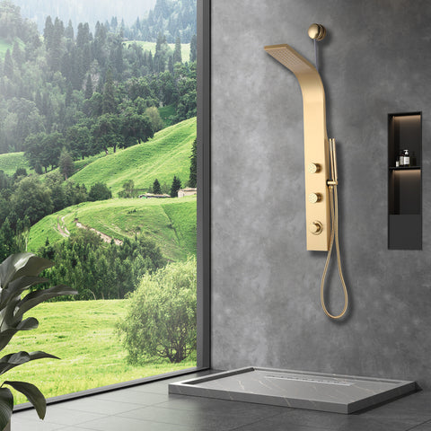 Cici Series 39 in. 2-Jetted Shower Tower with Heavy Rain Shower and Body Jets and Spray Wand in Brushed Gold
