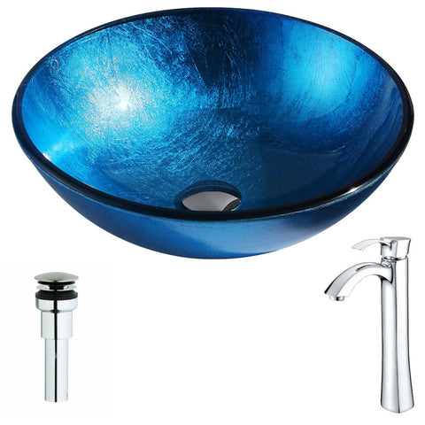 LSAZ078-095 - ANZZI Arc Series 17 in. Bathroom Vessel Sink in Lustrous Light Blue Tempered Glass with Harmony Faucet in Polished Chrome