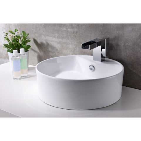 LS-AZ129 - ANZZI Vitruvius Series 19 in. L x 19 in. W 1-Hole Deck Mount Round Non-Porous Bathroom Vessel Sink in Glossy White Ceramic