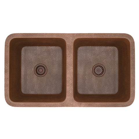 ANZZI Eastern Drop-in Handmade Copper 32 in. 0-Hole 50/50 Double Bowl Kitchen Sink in Hammered Antique Copper