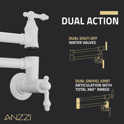 Marca 360-Degree 24" Wall Mounted Pot Filler with Dual Swivel