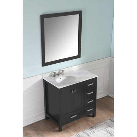 Chateau 36 in. W x 22 in. D Bathroom Bath Vanity Set with Carrara Marble Top with White Sink