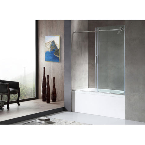 Anzzi 5 ft. Acrylic Rectangle Tub With 60 in. x 62 in. Frameless Sliding Tub Door