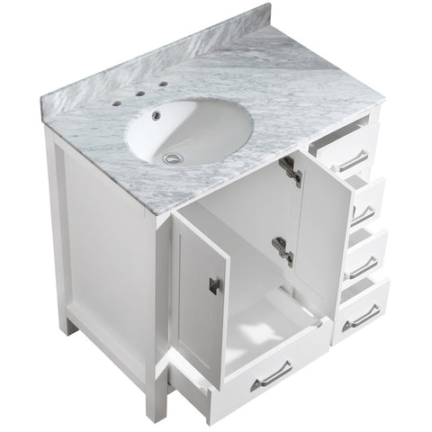 Chateau 36 in. W x 22 in. D Bathroom Bath Vanity Set with Carrara Marble Top with White Sink