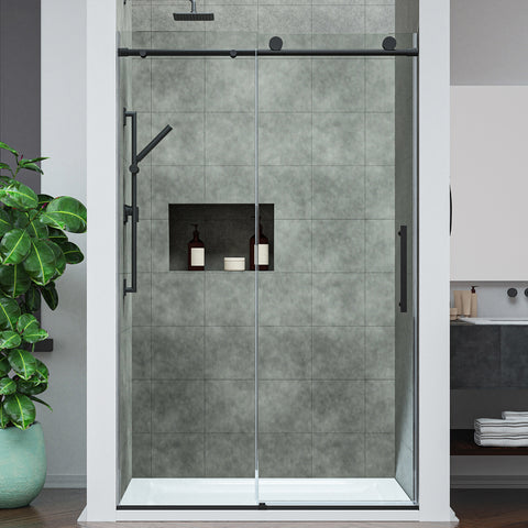 ANZZI Mountain Series Reversible Frameless Sliding Glass Shower Door with Soft-Close System