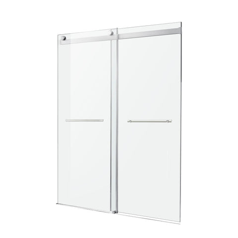 SD-FRLS05801BN - ANZZI Kahn Series 48 in. x 76 in. H Sliding Frameless Shower Door in Brushed Nickel with Tsunami Guard Tempered Glass