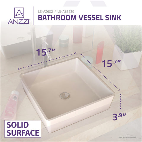 ANZZI Passage 1-Piece Solid Surface Vessel Sink with Pop Up Drain in Matte White