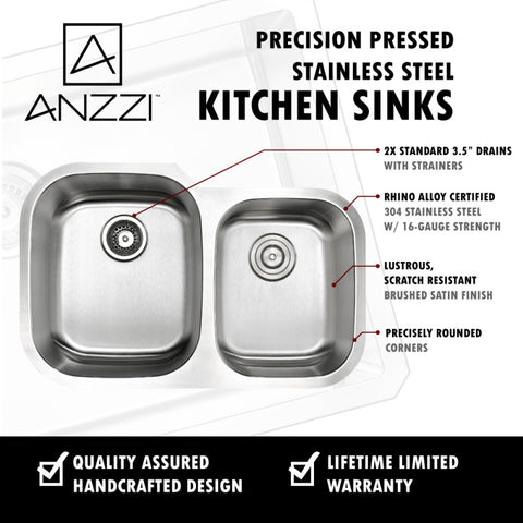 ANZZI MOORE Undermount 32 in. Double Bowl Kitchen Sink with Sails Faucet in Brushed Nickel