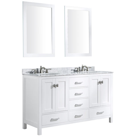 Chateau 60 in. W x 22 in. D Bathroom Vanity Set with Carrara Marble Top with White Sink