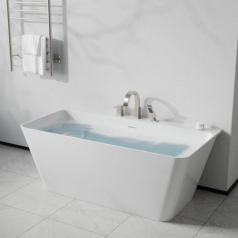 Vault Series 59 in. x 30 in. Flat Bottom Acrylic Freestanding Soaking Bathtub with Center Drain, Brushed Nickel Faucet