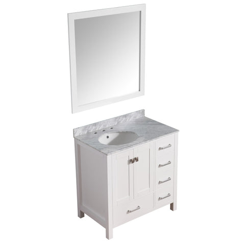 Chateau 36 in. W x 22 in. D Bathroom Bath Vanity Set with Carrara Marble Top with White Sink