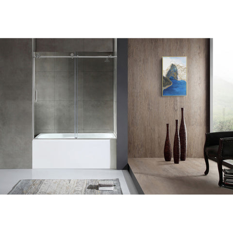 SD1701BN-3260R - ANZZI 5 ft. Acrylic Right Drain Rectangle Tub in White With 60 in. x 62 in. Frameless Sliding Tub Door in Brushed Nickel