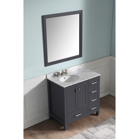 Chateau 36 in. W x 22 in. D Bathroom Bath Vanity Set with Carrara Marble Top with White Sink