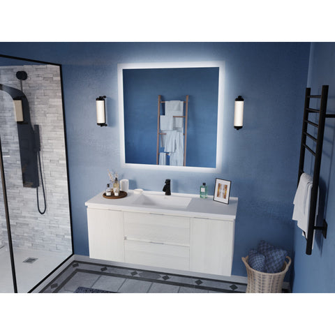 48 in W x 20 in H x 18 in D Bath Vanity with Cultured Marble Vanity Top in White with White Basin & Mirror
