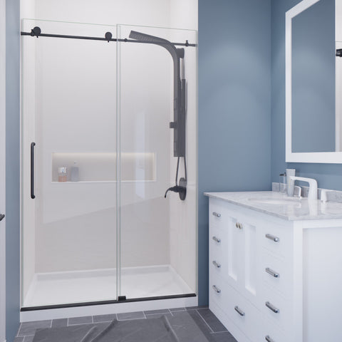 Leon Series 48 in. by 76 in. Frameless Sliding Shower Door with Handle