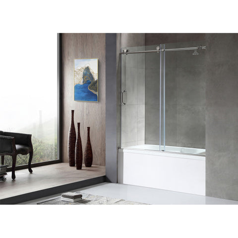 Anzzi 5 ft. Acrylic Rectangle Tub With 60 in. x 62 in. Frameless Sliding Tub Door