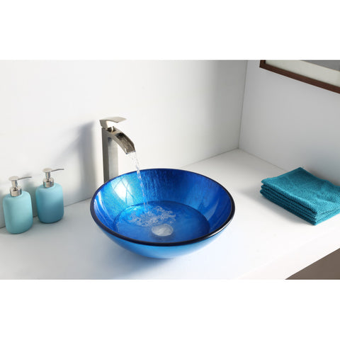 LS-AZ027 - ANZZI Clavier Series 17 in. Bathroom Vessel Sink with Scratch-Tough and Stain-Resistant Surface in Lustrous Blue Glass