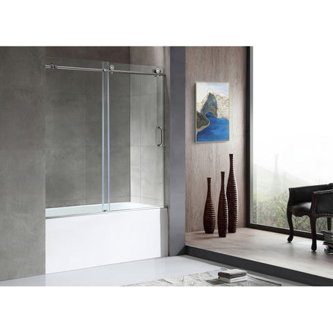 Anzzi 5 ft. Acrylic Rectangle Tub With 60 in. x 62 in. Frameless Sliding Tub Door