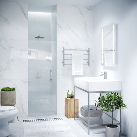 Fellow Series 30 in. by 72 in. Frameless Hinged Shower Door with Handle
