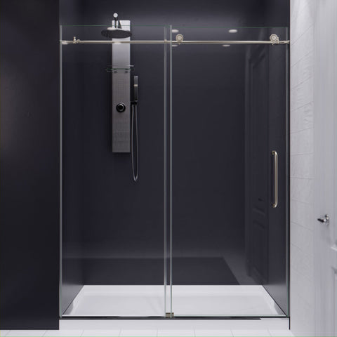 SD-AZ13-02BN - ANZZI Madam Series 60 in. by 76 in. Frameless Sliding Shower Door in Brushed Nickel with Handle