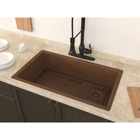 SK-027 - ANZZI Byzantine Drop-in Handmade Copper 31 in. 0-Hole Single Bowl Kitchen Sink in Hammered Antique Copper