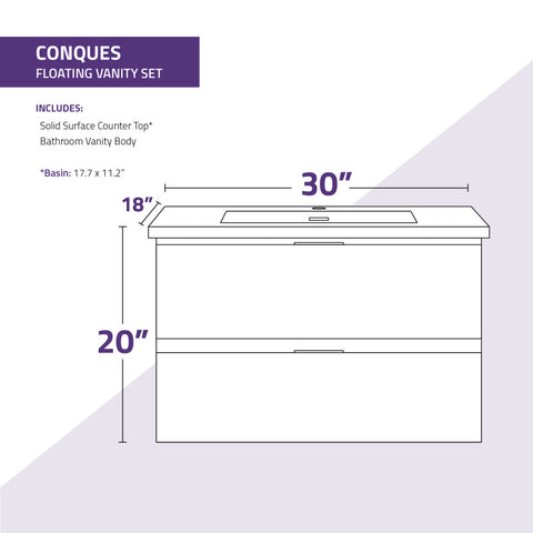 Conques 30 in W x 20 in H x 18 in D Bath Vanity with Cultured Marble Vanity Top in White with White Basin
