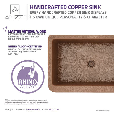 Miletus Farmhouse Handmade Copper 33 in. 0-Hole Single Bowl Kitchen Sink in Hammered Antique Copper