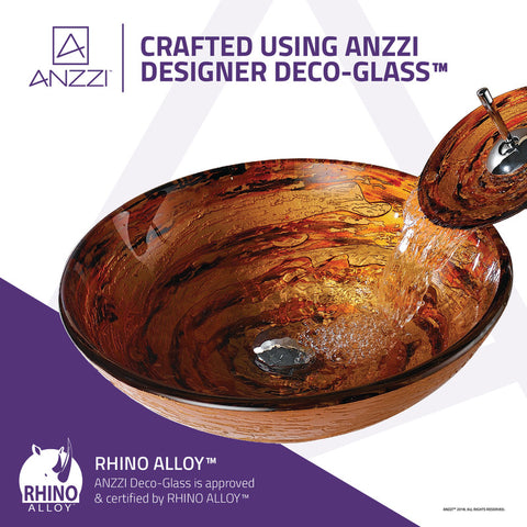 Stanza Series Vessel Sink in Brown with Pop-Up Drain and Matching Faucet in Lustrous Brown