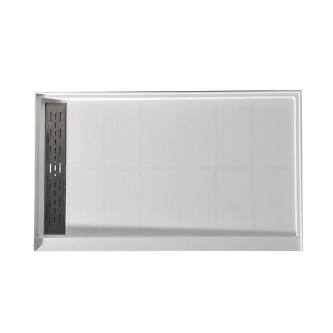 Alexander 60 in. L x 36 in. W Alcove Shower Pan Base with Left Drain in Glossy White Marine Acrylic