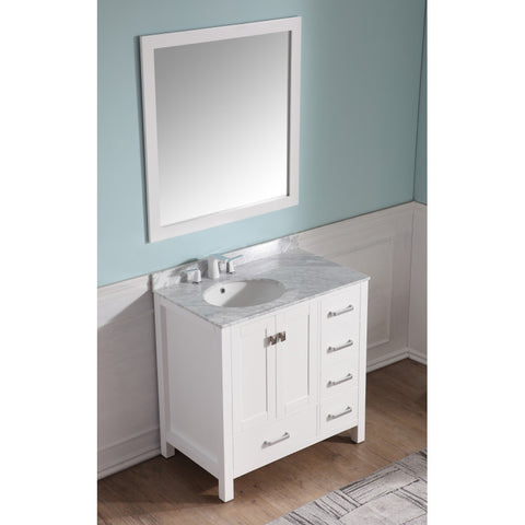 Chateau 36 in. W x 22 in. D Bathroom Bath Vanity Set with Carrara Marble Top with White Sink