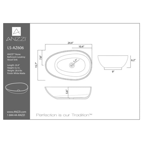 ANZZI Trident One Piece Solid Surface Vessel Sink in Matte White