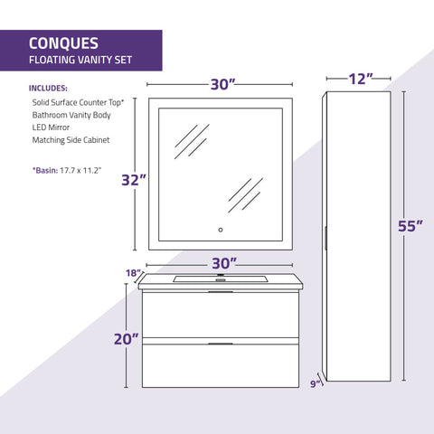 30 in. W x 20 in. H x 18 in. D Bath Vanity Set with Vanity Top in White with White Basin and Mirror