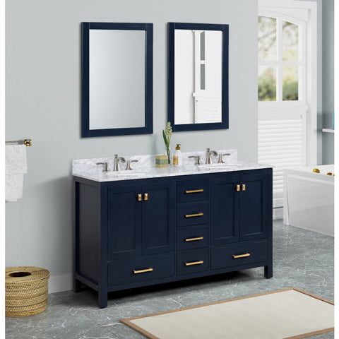 Chateau 60 in. W x 22 in. D Bathroom Vanity Set with Carrara Marble Top with White Sink